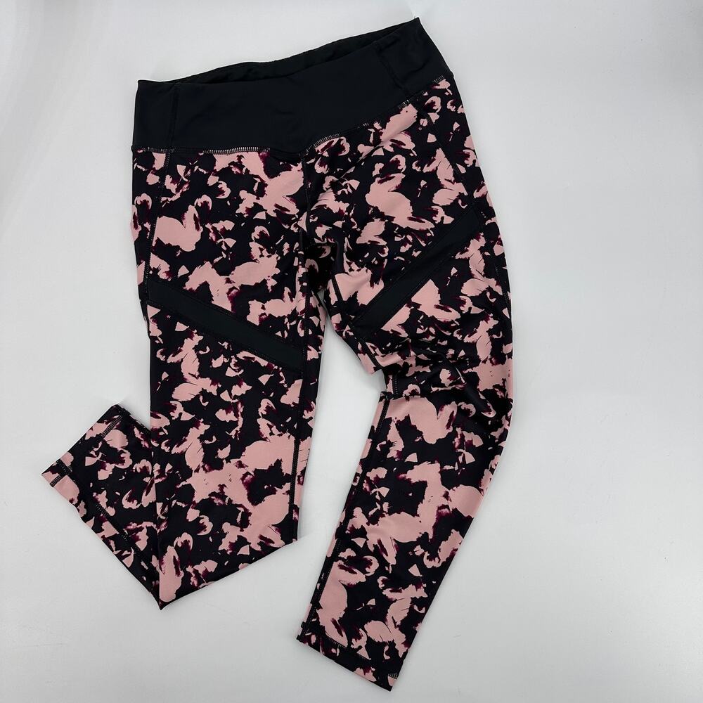 Z by Zella Floral Stretchy Cropped Yoga Pant Women's L Black/Pink/Purple Crop